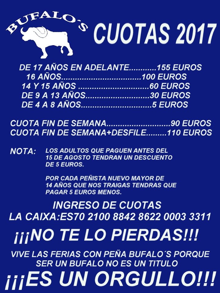 P_Bufalos's tweet photo. Buenos días BÚFALOS!! Ya va quedando poco para nuestra semana, así que vamos a ir informando desde YA. Y empezamos por lo importante!! https://t.co/OjGYlChDm8