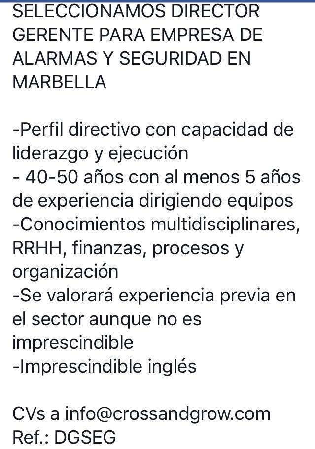 cross_grow's tweet photo. Seleccionamos director-gerente para empresa de alarmas y seguridad en Marbella. Por favor, RT. https://t.co/J5cK14ygHM