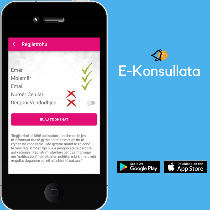 AlbanianDiplo's tweet photo. Regjistrohu në App #Ekonsullata vetëm duke përdorur të dhënat emër, mbiemër dhe adresën e postës elektronike. #InfoKonsullore në📱tuaj 😉 https://t.co/WWM1nzwq2Y