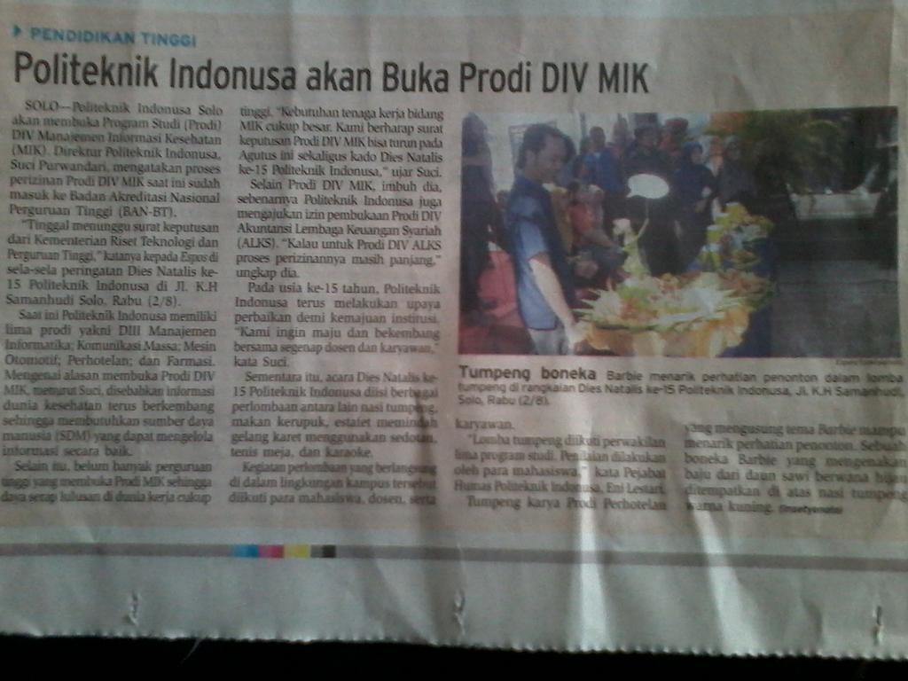 leonard_lknbp's tweet photo. artikel dari @koran_solopos hari ini seputar dies natalis @poltekindonusa rabu kemarin https://t.co/A0Ii7dHi97