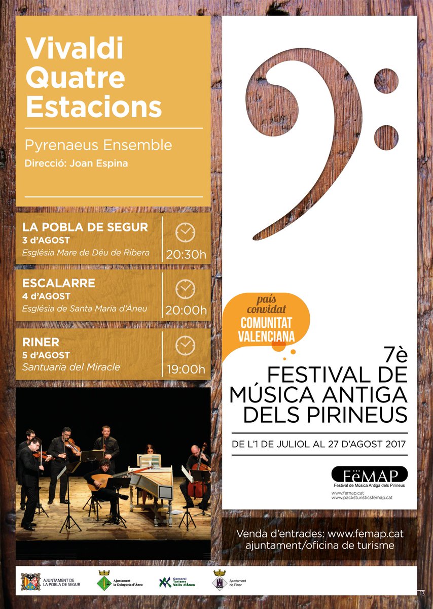 Festival_FeMAP's tweet photo. #Vivaldi #Quatreestacions #Pyrenaeusensemble #PobladeSegur avui 20.30h entrada anticipada preu reduït a #OTPobladeSegur i @FondaFasersia https://t.co/KUQULSpv5Z