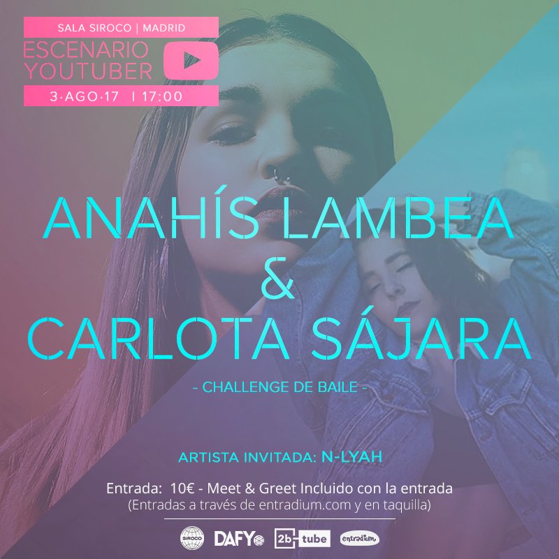 #Hoy #EscenarioYoutuber de <a href="/DafyRedCultural/">dafy.red cultural</a> con <a href="/AnahisLambea/">Lambea</a> <a href="/CarlotaSajara/">CarlotaVlogs</a> en la <a href="/SirocoSala/">Sala Siroco</a> . 🎟️ entradium.com/entradas/ciclo… #MadridAndMusic