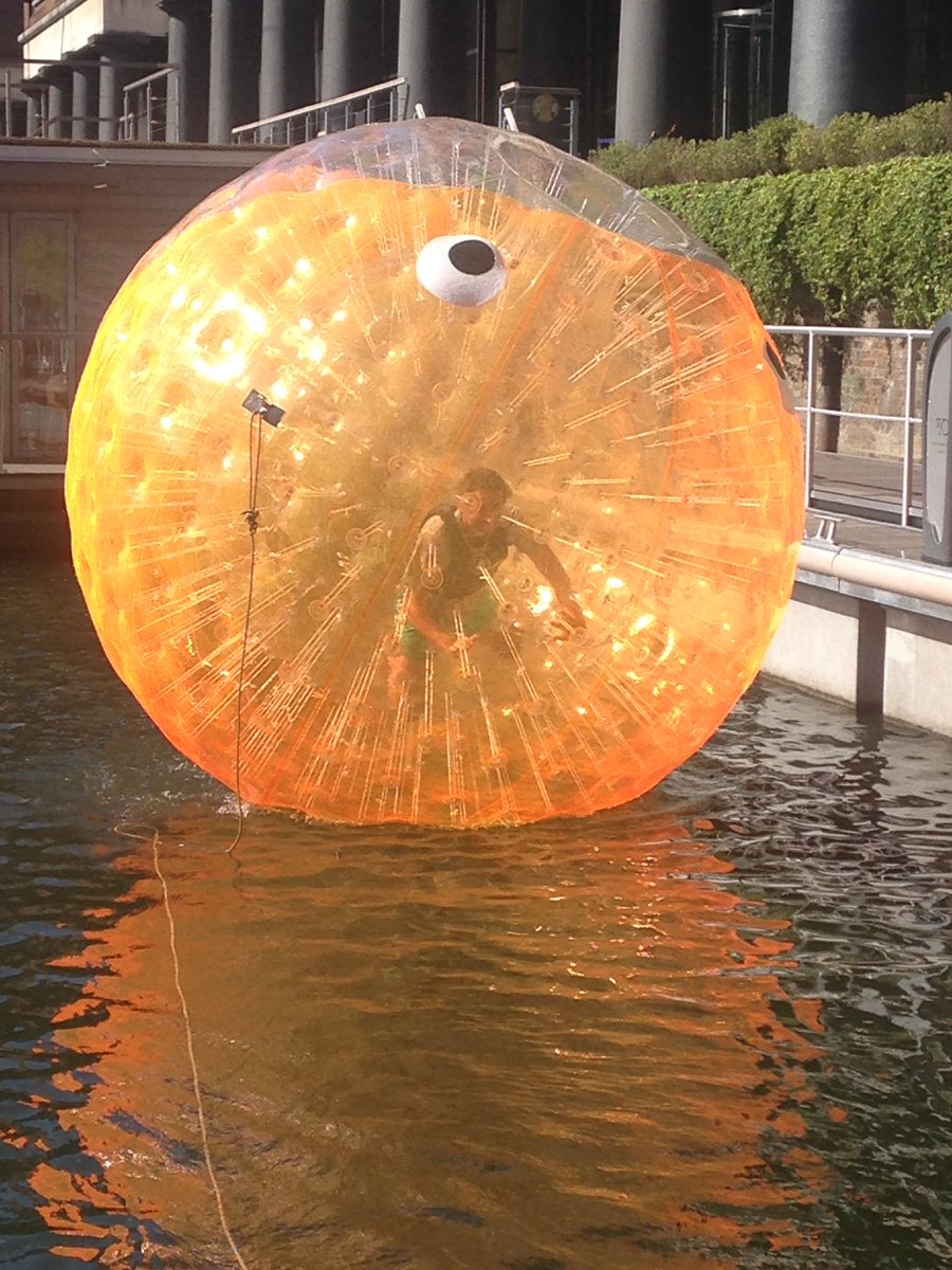 michellekrobb's tweet photo. Fish fight back at litter in the Thames. zorbing, down at St Katherine's Docks today! #fishfightback #FFSLDN @hubbubuk https://t.co/zrOfHB2V1y