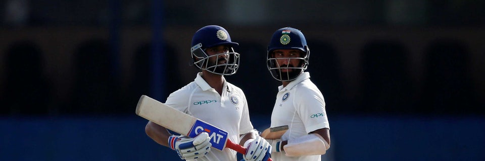 IamSateeshM's tweet photo. #SLvIND #cheteshwarpujara 128* &amp; crossed 4000 runs in test career and @ajinkyarahane88 scored 103*. #Congratulations  to both of #you👍👏 https://t.co/s2sb4mhAPE