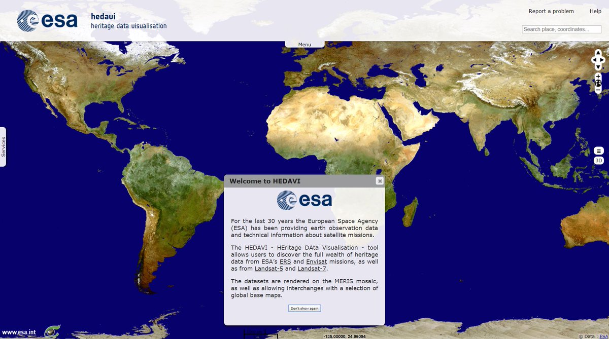 ESA_EO's tweet photo. 30 years of #EO data from @ESA’s #ERS & #Envisat and #Landsat-5&7 available on HEDAVI - HEritage DAta Visualisation: https://t.co/dokrIJrG28 https://t.co/K8bvvFkTBp