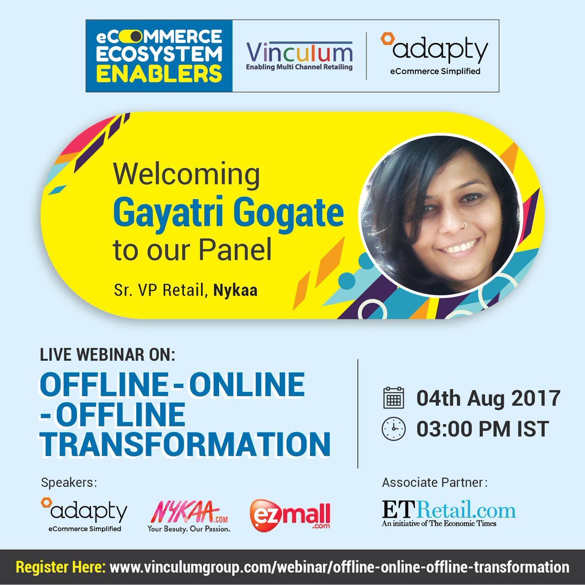 eRetailExpress's tweet image. Join Gayatri, SVP @MyNykaa to discuss how successful brands r leveraging multiple channels fr growth. 
Register Now: goo.gl/BoexM8