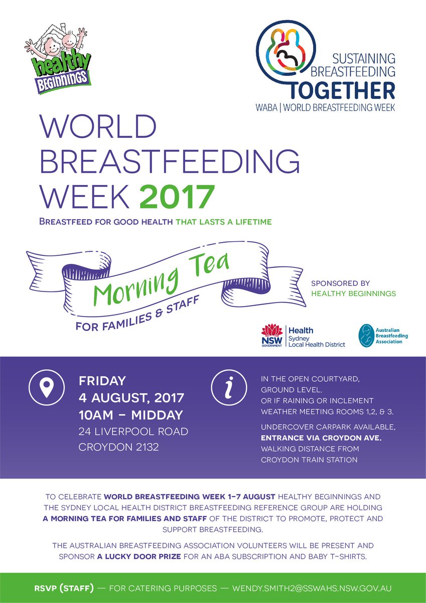 sarah_taki's tweet photo. TOMORROW'S THE DAY: Join the Healthy Beginnings team & SLHD @croydonHealthCentre to celebrate World Breastfeeding Week #sydneylhd #CRE_EPOCH https://t.co/DHzMZ6Qqqs