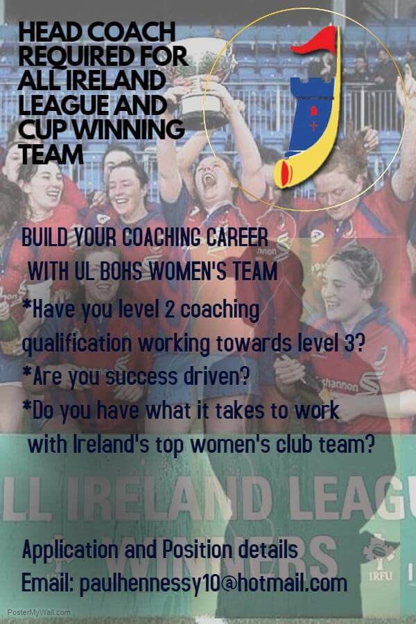<a href="/ulbohsladies/">UL Bohemian Ladies</a> are seeking applications for a head coach and assistant coaches #ulbohs #wrugby