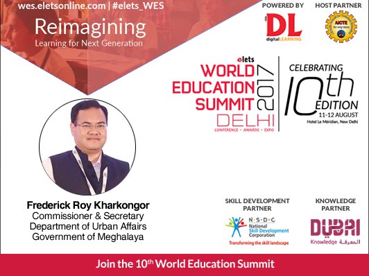 dl_magazine's tweet photo. Frederick Roy Kharkongor, Commissioner & Secretary, Dept of Urban Affairs @MeghalayaGov joins World Education Summit #elets_wes https://t.co/RS1JjDihdo