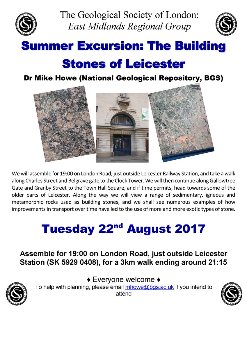 dcodeglia's tweet photo. @EMRGGeolSoc August meeting Dr Mike Howe @BritGeoSurvey will take us on a walk around Leicester to learn about rocks used as building stones https://t.co/O8VTMo6rY8
