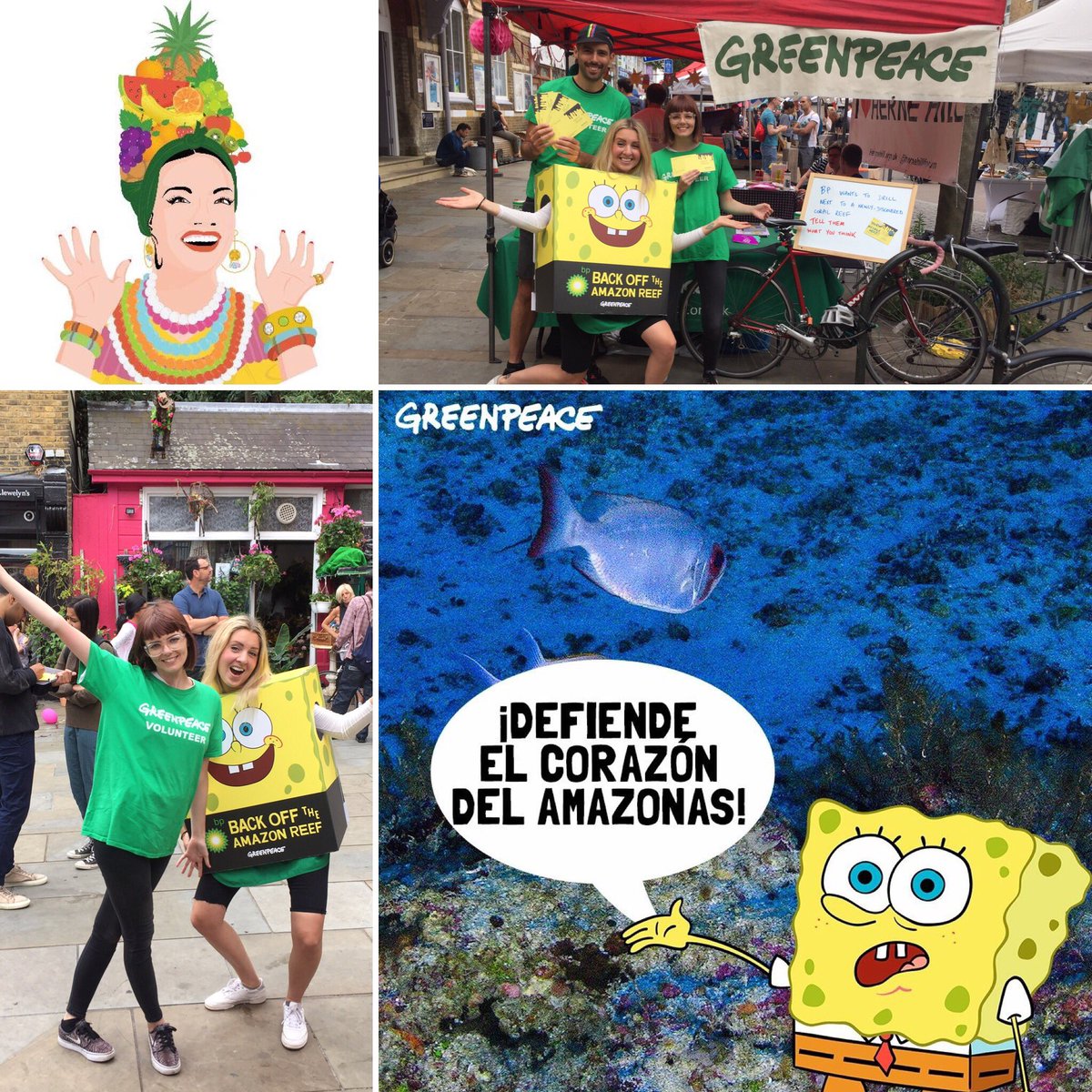 GreenpeaceSouth's tweet photo. Ven a vernos ese domingo en #PlazaLatina para proteger el arrecife del Amazonas! Come see us Sunday 2 protect the #AmazonReef #saveoursponge https://t.co/BJgLG1l7i7