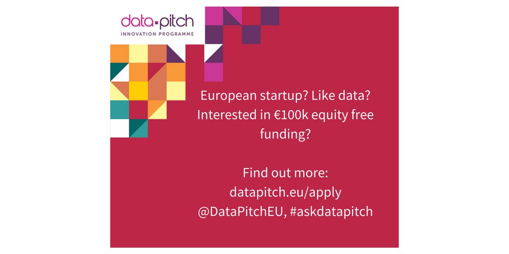 PDTNetwork's tweet photo. New #data #challenge programme for EU startups + SMEs. €100k equity-free funding via @DataPitchEU. Apply by 1 Oct https://t.co/iUuW9Myzzg https://t.co/6WO9crxbBp