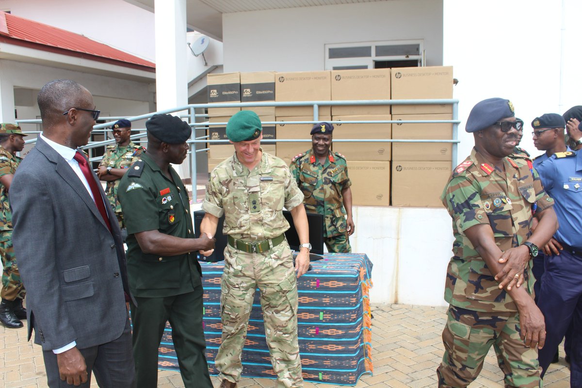 UKinGhana's tweet photo. @DefenceHQ continued support to Ghana Armed Forces Command Staff College.A presentation of 5 projectors, 50PCs &amp; UPSs #PartnershipInProgress https://t.co/eaESLhomrc