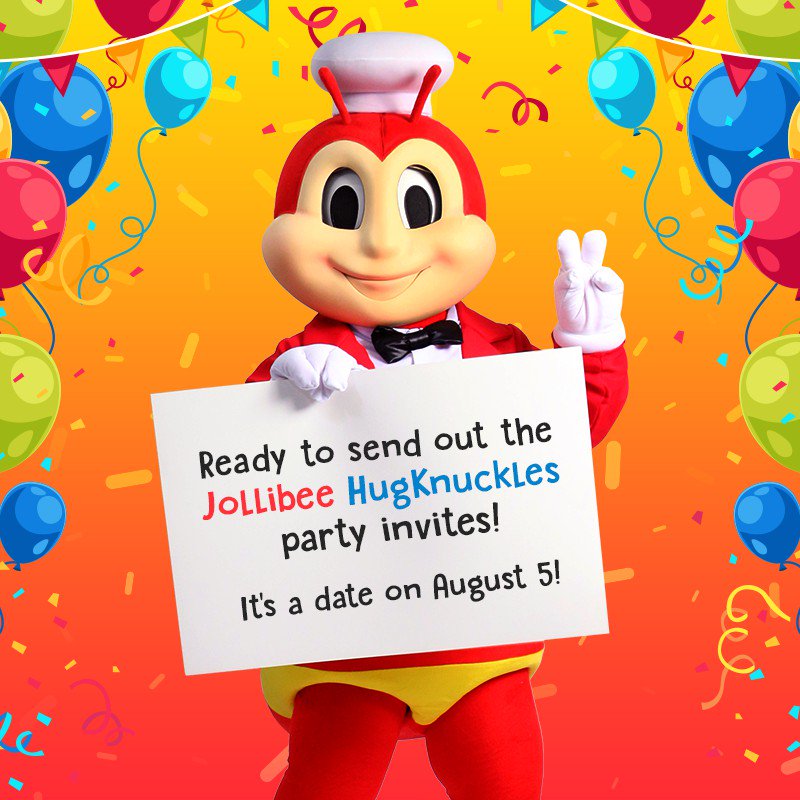Jollibee's tweet photo. Invites to the Jollibee @HugKnuckles Party are on the way! Check your DMs to see if you're among the lucky 50 guests! https://t.co/92b3DNIM79