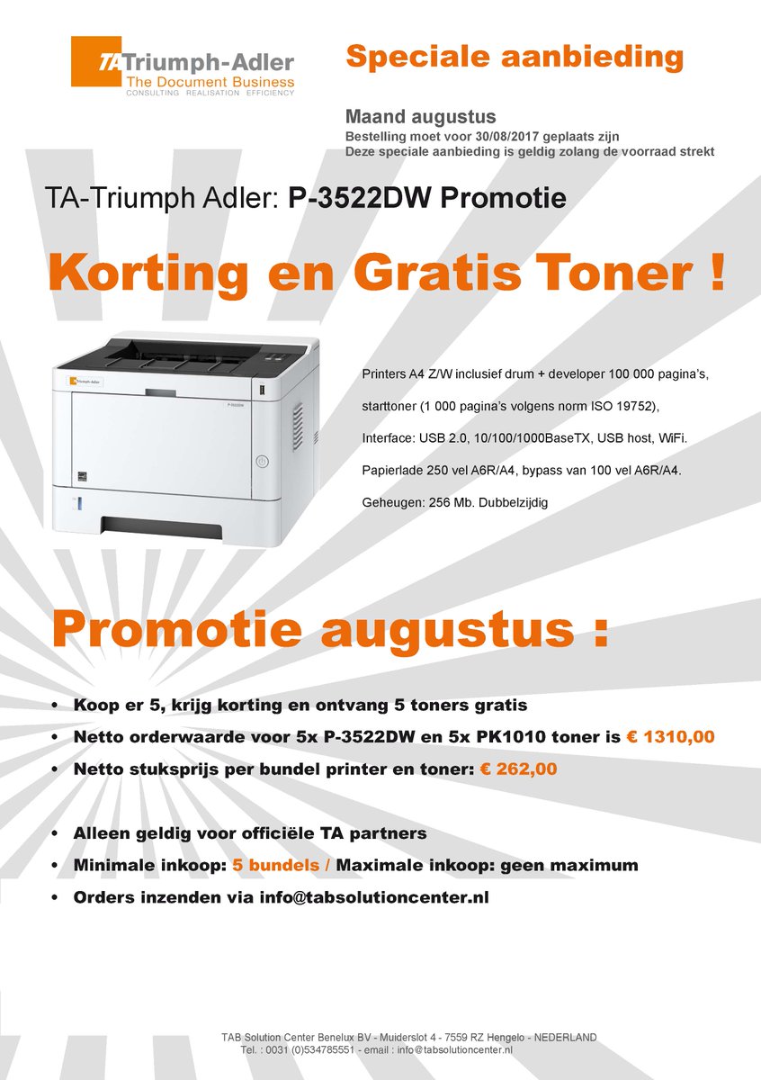 TABsolution's tweet image. Promotie augustus: zwart/wit printer