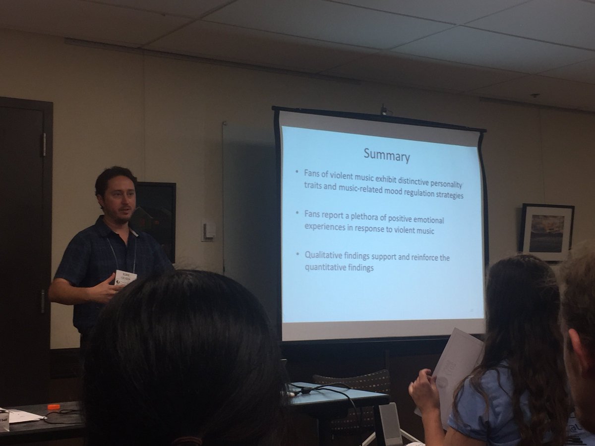 KirkOlsenPhD's tweet photo. In action at @smpc2017 asking: who listens to violent music and why? Thanks for all the constructive feedback! #SMPC2017 #musicscience https://t.co/3XO1dqqTc2