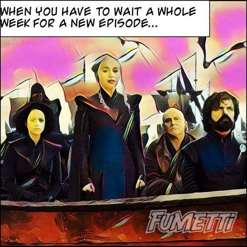FumettiApp's tweet photo. Know the #struggle ? What #tv show is hardest #waiting for? Tell yours &amp; make your own pics with the #FumettiApp 
 #gameofthrones on #hbo https://t.co/07Ro5doenQ