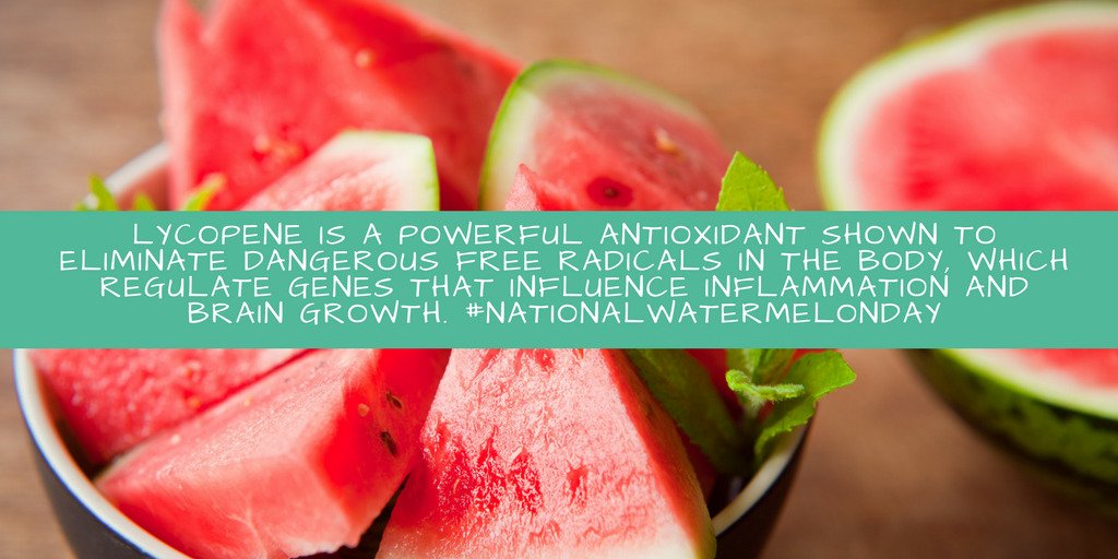 MemoryMeals's tweet photo. Watermelon's vibrant red color comes from lycopene - a powerful brain boosting antioxidant.  #brainfood #nationalwatermelonday #MINDDiet https://t.co/52KX1JH0Ep