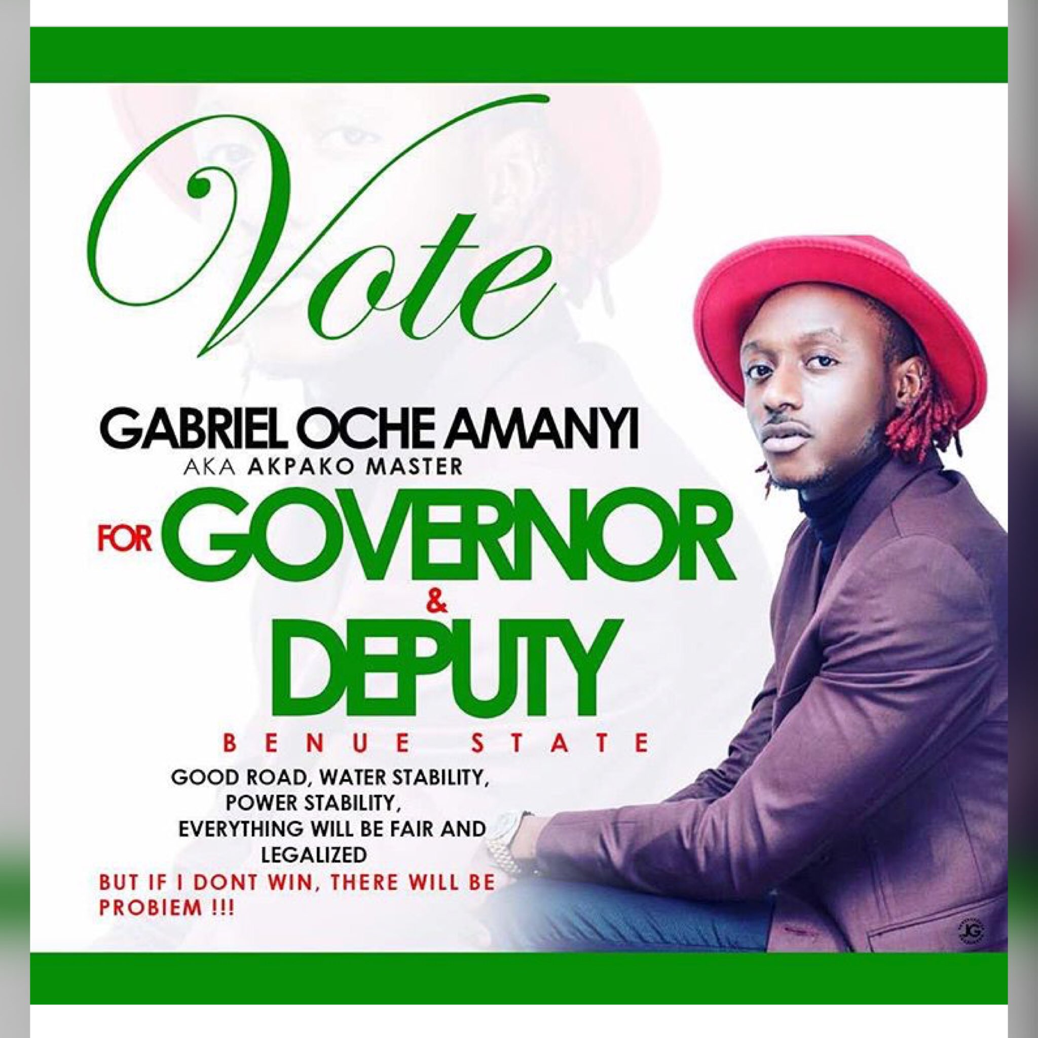 Terry G is currently running for both Gov. & Deputy for Benue State Terry G is currently running for both Gov. & Deputy for Benue State
