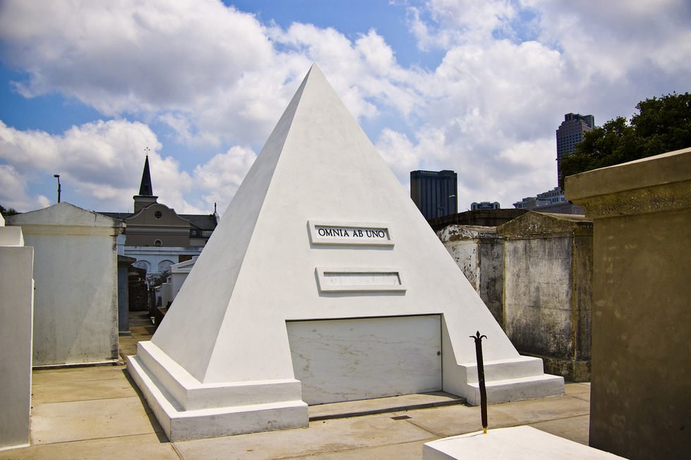 atlasobscura's tweet image. Nicolas Cage purchased this pyramid mausoleum in New Orleans' St. Louis Cemetery No. 1. If he ever dies, this is where he'll be buried.