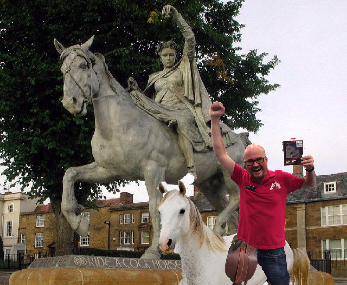 hmvBanbury's tweet photo. Who's this fine lady? Day 24 of my #hmvsummertech17 journey at the Fine Lady statue, Banbury Cross "Hurrah for Bluetooth everyone!" https://t.co/dBKJ7IswMI