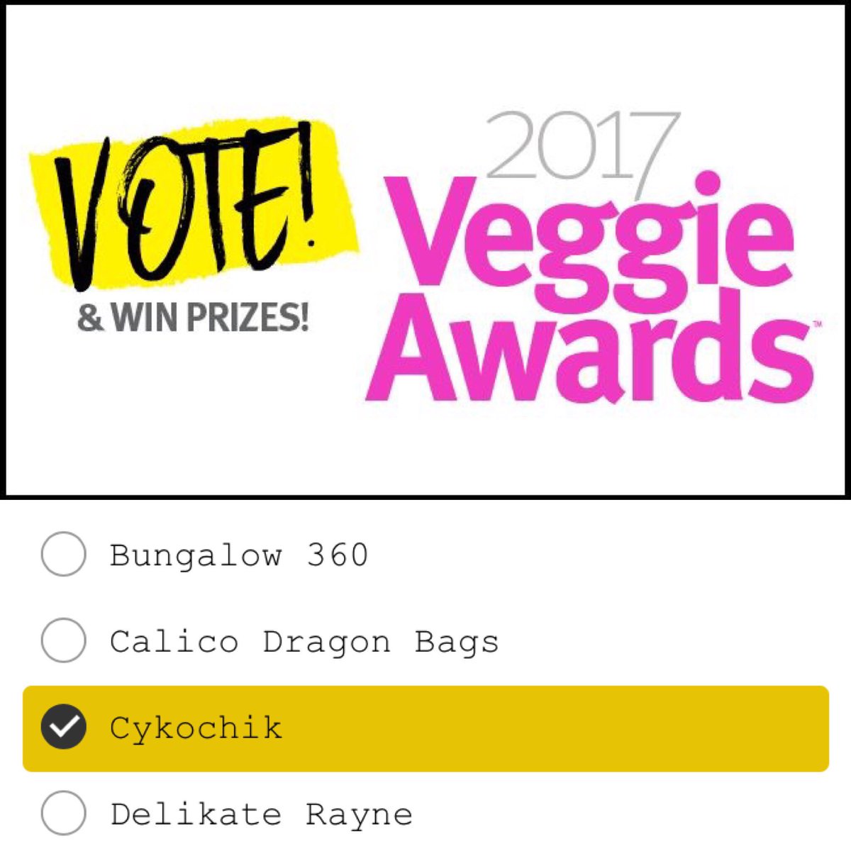 ✅VOTE for Cykochik for "Favorite Fashion Label"! bit.ly/VeggieAwards20… #veganfashion