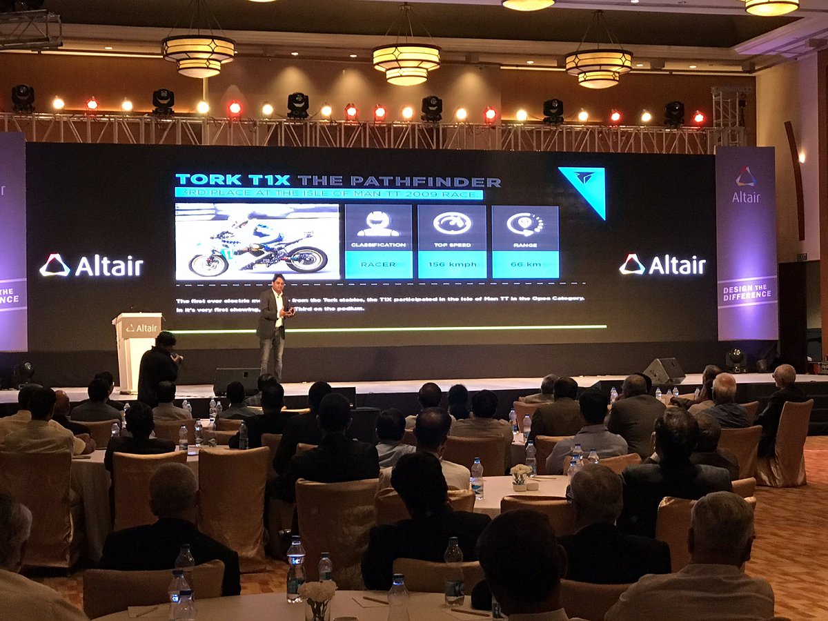 Altair_India's tweet photo. Dream to build the world's fastest Electric bike-Kapil Shelke Founder CEO, Tork Motors at #DesigntheDifference #AltairATC2017 #Altair #India https://t.co/xTNyBULTkg