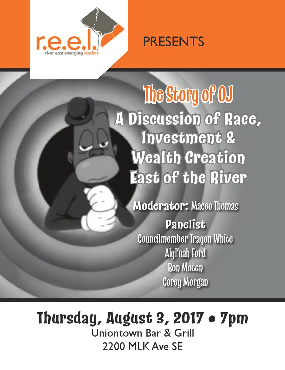 CharlesWilsonDC's tweet photo. Join @reel_dc tonight w/ @trayonwhite @aiyinah @MotenSpeaks @maceopiques &amp; Corey Morgan about #TheOJStory. Meet us @Uniontown_DC @kojoshow https://t.co/6FWaeNM9Xv