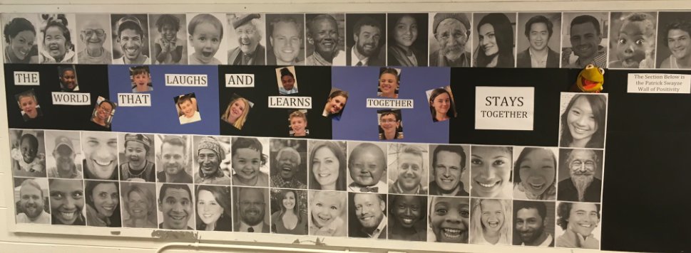 BridgeItGlobal's tweet photo. "The World that Laughs and Learns Together Stays Together" - 2017/18 Bulletin Board Motto - #weallinthistogether #think https://t.co/qlrAWN4M7N