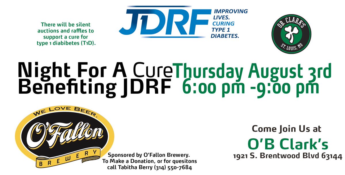 Come on up tonight to help support a great cause! #JDRF Night For A Cure! Sponsored by O’Fallon Brewery!