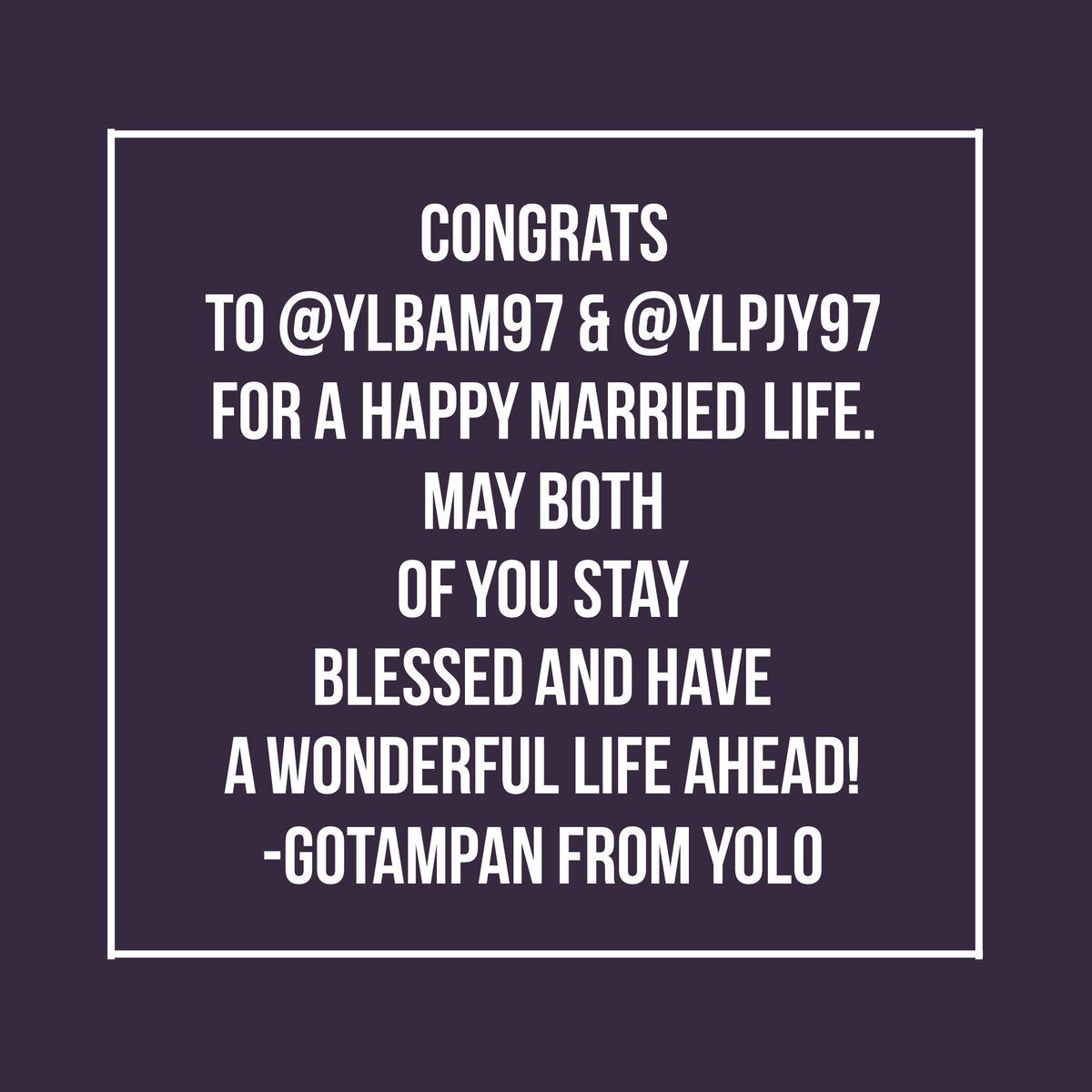 YLGOT7's tweet photo. @YLJB94 @YLMT93 @YLJS94 @YLJINYONG94 @YLCYJ96 @YLBam97 @YLKYG97 End of words,
Happy Wedding @YLBam97 &amp; @YLPJY97 ! https://t.co/3EXNe4e3Gs