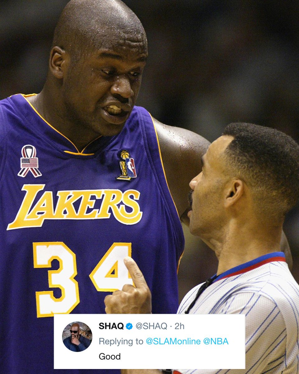 SportsCenter's tweet photo. Shaq kept it short and sweet when learning about referee Danny Crawford's retirement. https://t.co/g10D4IyNbl