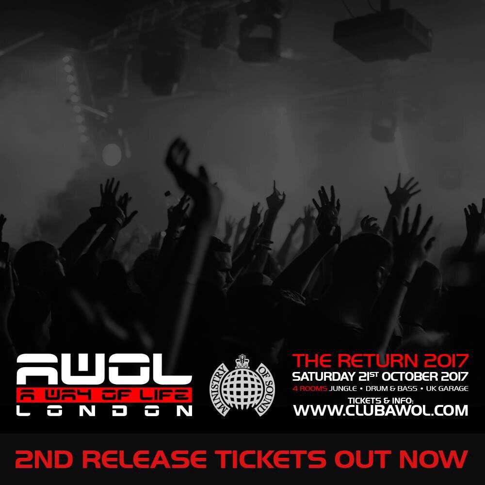AWOL The Return 2017 at Ministry on Sat 21st Oct
All Early bird tickets have sold out, £12 2nd release tickets from clubawol.com/tickets/