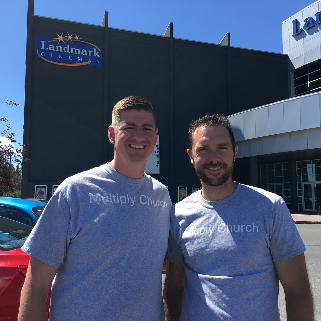 multiplycalgary's tweet photo. Standing in front of our church home with Owen, the Lead Pastor of one of our supporting churches. Awesome partnership for #multiplycalgary https://t.co/NaaELQazmD