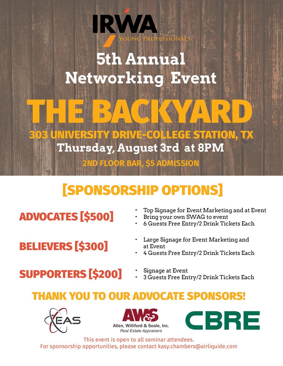 IRWAYP_Region2's tweet photo. Join the Region 2 Young Professionals tonight at the Backyard! @IRWAYP_CH8 @IRWAYP @IRWA_Network #rightofway #irwayp https://t.co/Ps0phvEaGz