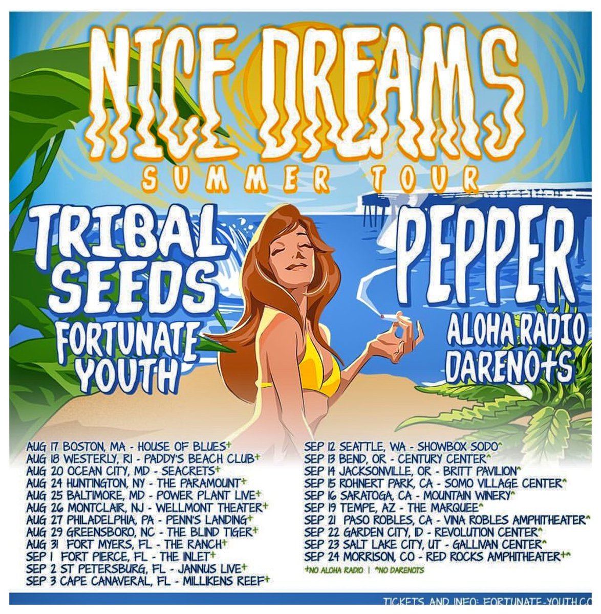Reggae_360's tweet photo. #nicedreamssummertour kicks off in two weeks!! 😎

#fortunateyouth #tribalseeds #pepper #darenots #aloharadio #reggae #reggae360 https://t.co/RlU687cFfE