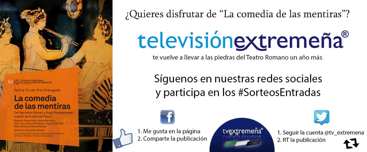 tv_extremena's tweet photo. 📢 ¿Quieres disfrutar de “La Comedia de las Mentiras”? 🎭 @Festival_Merida
Síguenos en nuestras redes sociales y participa en #SorteosEntradas https://t.co/TYynVxpNGW
