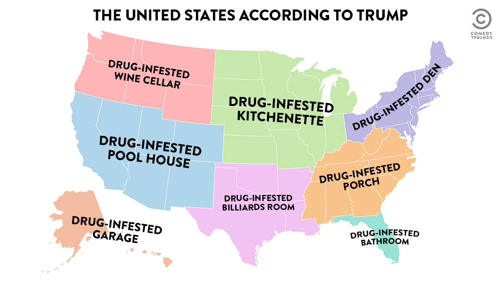 ComedyCentral's tweet photo. Trump called New Hampshire a "drug-infested den," but what about the rest of the country? https://t.co/ksGHuGthCb