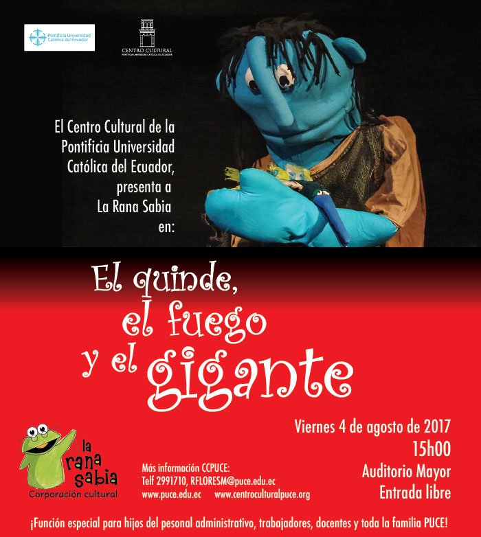 Los esperamos este viernes 4 de agosto a las 15h00 en el Auditorio Mayor en la función de La Rana Sabia. Entrada gratuita.