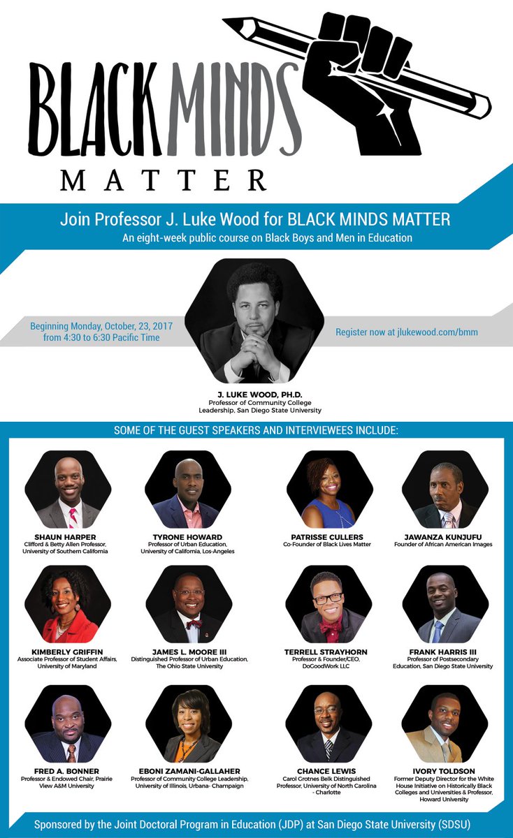 DrLukeWood's tweet photo. Speaker lineup for the public course on BLACK MINDS MATTER. 
Register at https://t.co/8sRomvZH6L
#blackmindsmatter https://t.co/mSMQ7dLzid