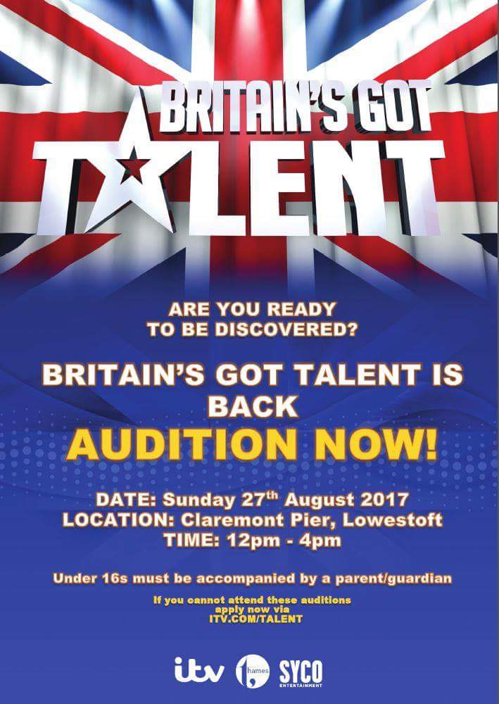 Woohoo! Do you have talent LOWESTOFT? Auditions being held at <a href="/PierClaremont/">Claremont Pier</a> #BritainsGotTalent #Auditions