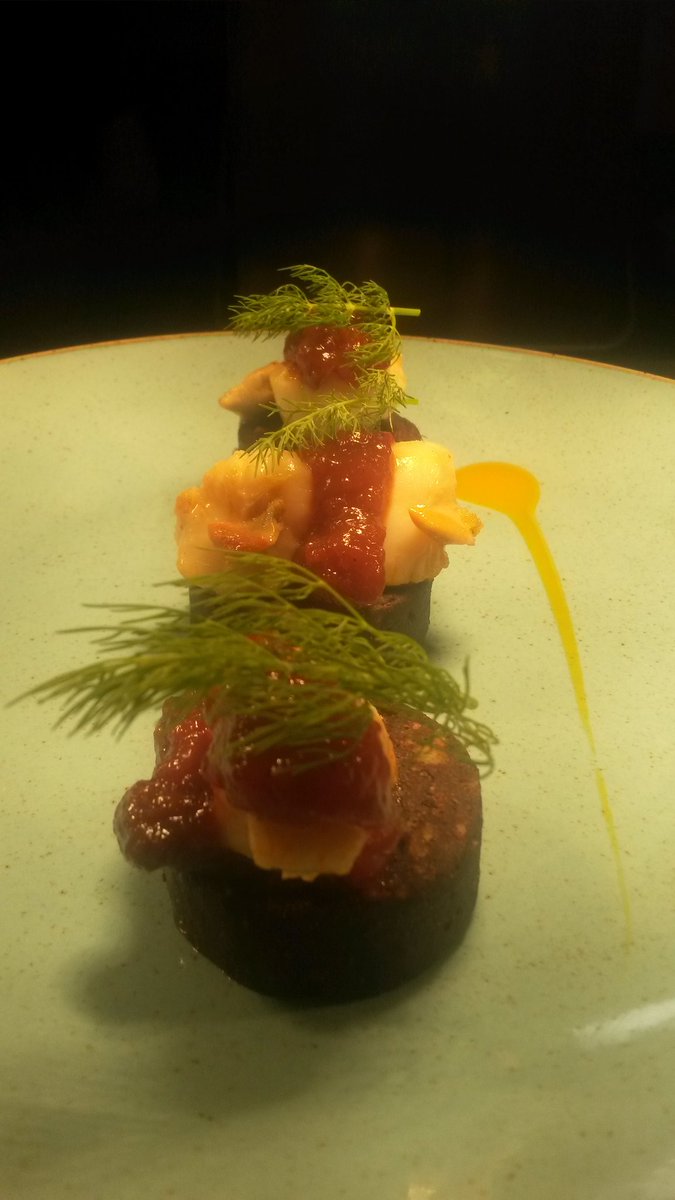 Pan-seared King Scallops local meath black pudding sweet onion reddish @StationHH <a href="/baytreebistro/">Baytree Bistro & Bar</a> <a href="/BallymakennyF/">Ballymakenny Farm®</a> <a href="/AllaneMaynard/">Allan Maynard</a> <a href="/gautamnitin/">Nitin Gautam</a>