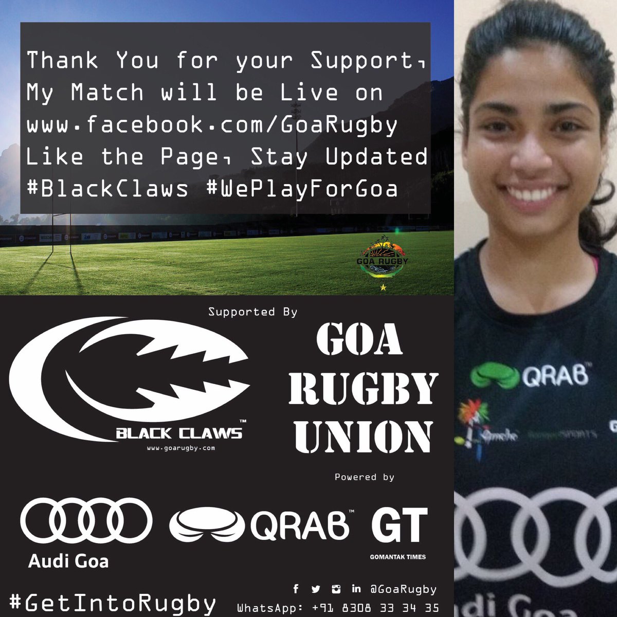Goa Rugby (@goarugby) on Twitter photo Support our Quest as I step out on Field for the #BlackClaws π€ at the <a href="/RugbyIndia/">Rugby India</a> Nationals next weekend π
Watch me Live π₯
#GoaAmche4 Support our Quest as I step out on Field for the #BlackClaws π€ at the <a href="/RugbyIndia/">Rugby India</a> Nationals next weekend π
Watch me Live π₯
#GoaAmche4