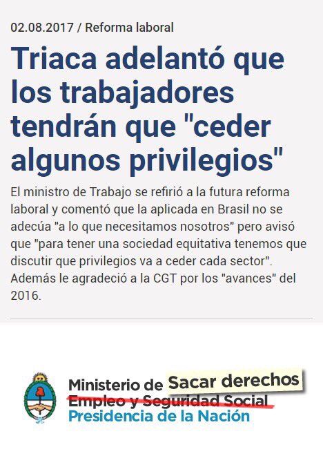 RandazzoF's tweet photo. Es vergonzoso que Triaca y Macri consideren "privilegios" a los derechos de lxs trabajadorxs. https://t.co/wvnLE1vtb2