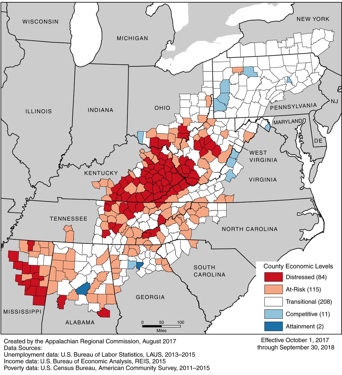 ARCgov's tweet image. Available Now: @ARCgov's County Economic Status and Distressed Areas in Appalachia Data &amp;amp; Maps for Fiscal Year 2018 bit.ly/2vx2rCh