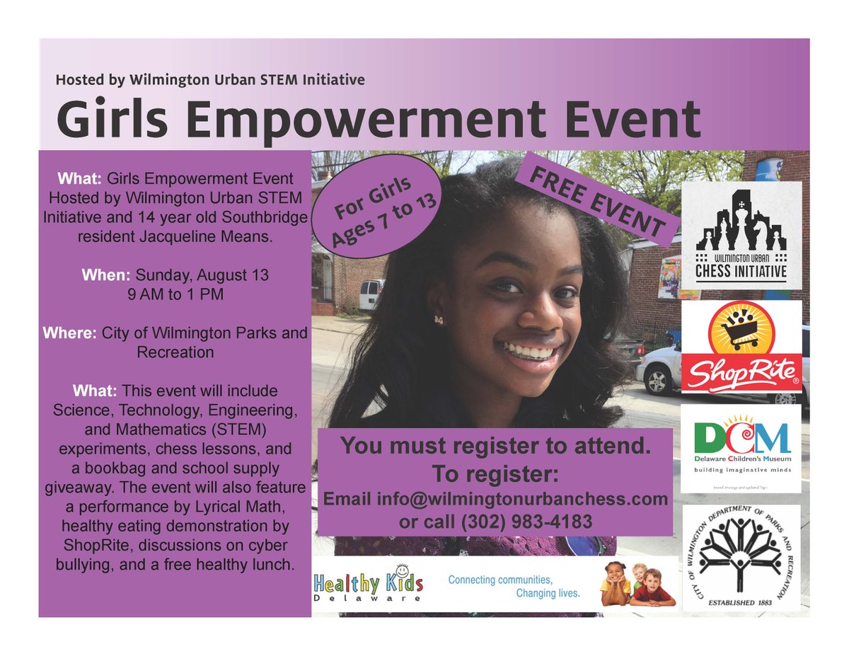 Proud of my sister she is hosting a Girls Empowerment Event Aug 13
Register @ info@wilmingtonurbanchess.com
#netde #inwilmington #inwilm