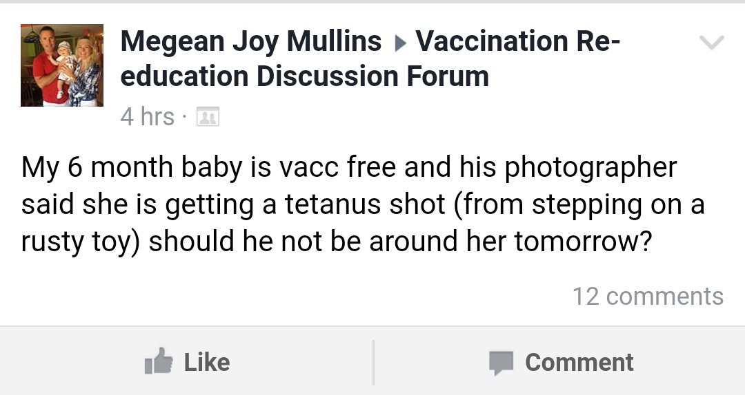 I'd hate to know what these people would do if their kid needed a tetanus shot... Do they know what tetanus does?