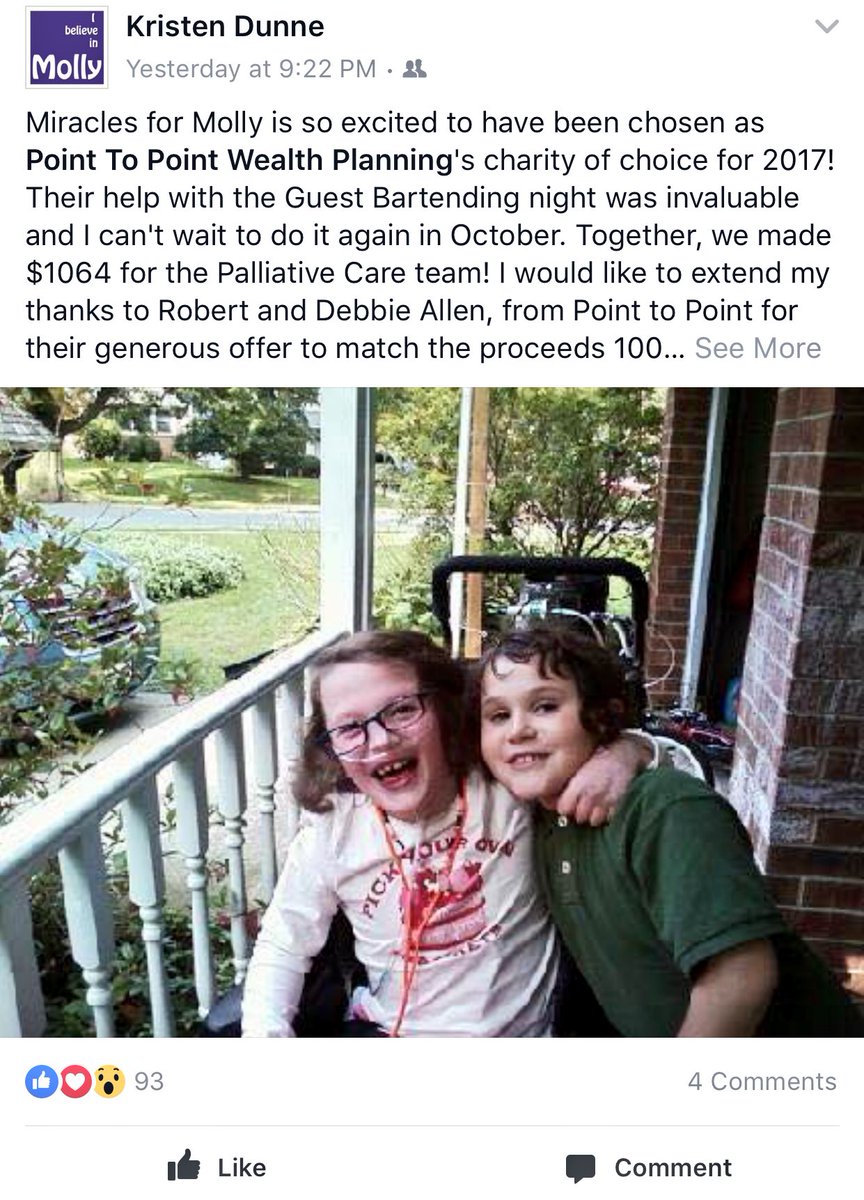 Miracles4Molly's tweet photo. Thank you, Point to Point Wealth Planning!

#MiraclesforMolly #Wilmington #Delaware #PalliativeCare #PointToPoint #CharityofChoice 2017 https://t.co/LKHSzSytDL