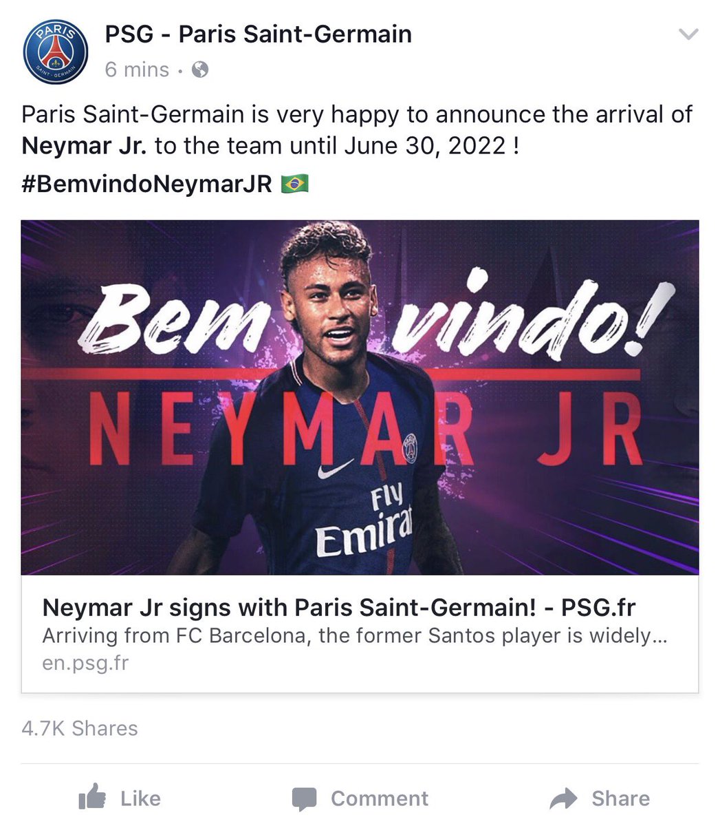 Bomba!!

El PSG - Paris Saint-Germain acaba de anunciar el fichaje de Neymar. 

El fichaje del siglo.!!
