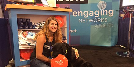 engagingnetwork's tweet photo. Dogs love our frisbees, you'll love our software! Stop by our booth in the center of the #Bridge17 exhibit hall for a demo! #SoftwareLove https://t.co/mVIn6fuDii